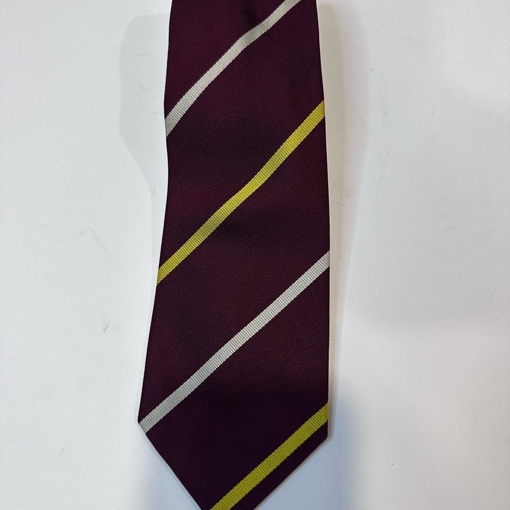 Harrods Men's Silk Tie Burgundy Yellow Stripe Classic‎ Made in England
